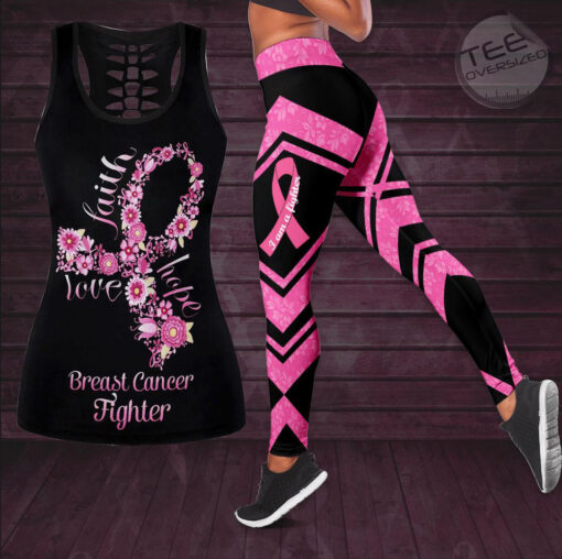 Butterfly Breast Cancer Awareness Hollow Tank Top Leggings