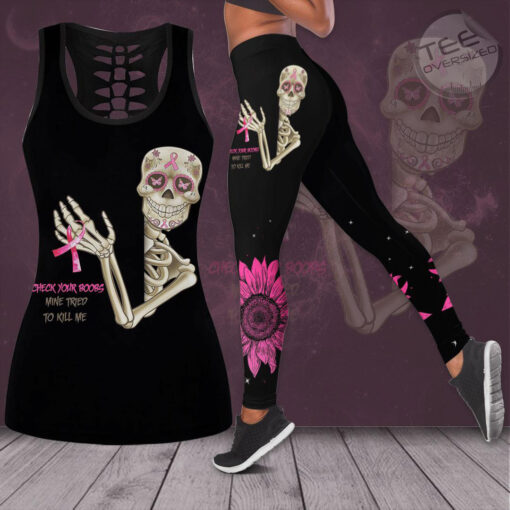 Check Your Boobs Breast Cancer Awareness 3D Hollow Tank Top Leggings