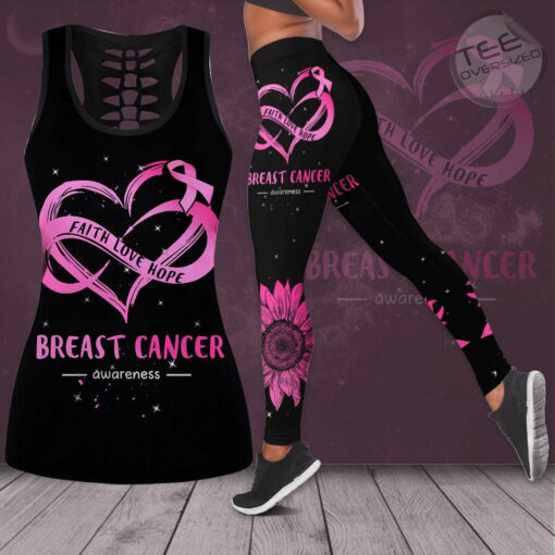 Faith Love Hope Breast Cancer Awareness 3D Hollow Tank Top Leggings