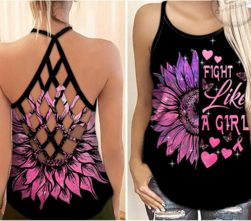 Fight Like A Girl Breast Cancer Awareness Criss Cross Tank Top