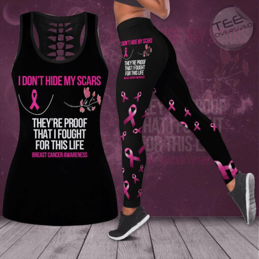 I DonT Hide My Scars Breast Cancer Awareness 3D Hollow Tank Top Leggings