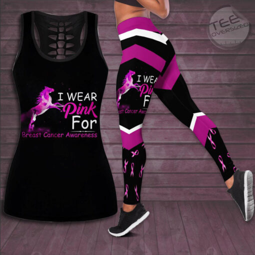 I Wear Pink For Breast Cancer Awareness 3D Hollow Tank Top Leggings