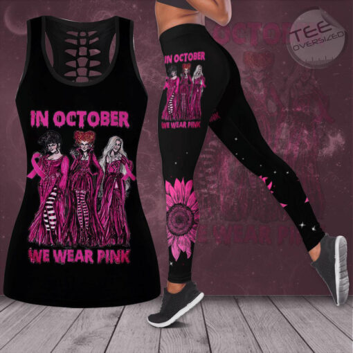 In October We Wear Pink Breast Cancer Awareness 3D Hollow Tank Top Leggings BCAS036