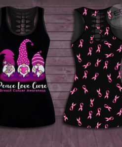 Peace Love Cure Breast Cancer Awareness 3D Hollow Tank Top Leggings 01