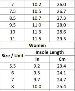 Canvas Low top sizechart