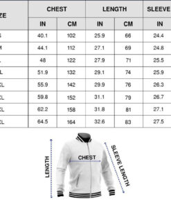 varsity jacket sizechart