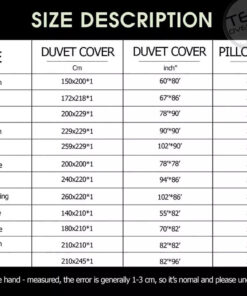 Bedding Set sizechart