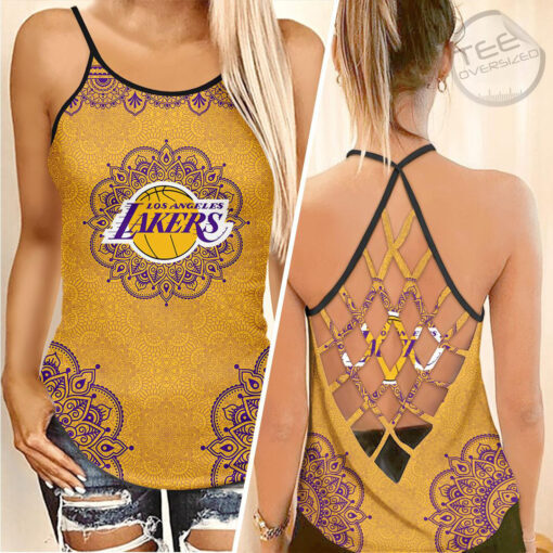 FAN designed Los Angeles Lakers LAL NBA Criss Cross Tank Top