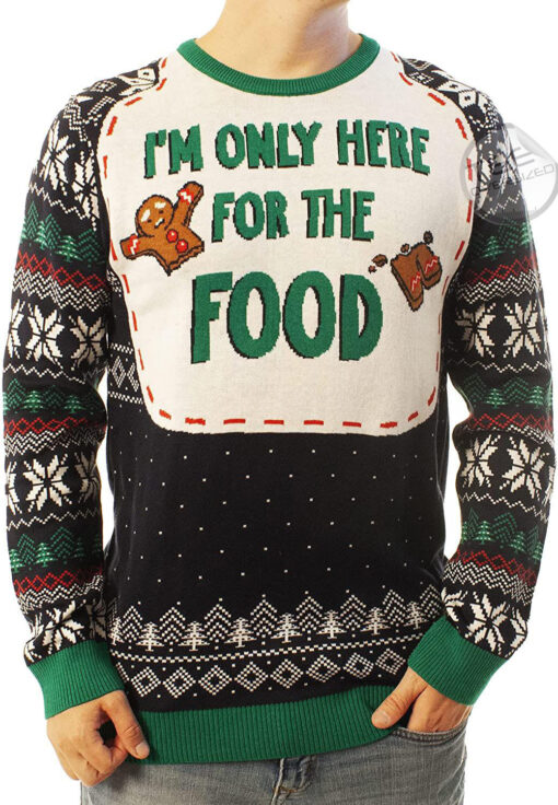 Funny Santa Here For The Food Navy Ugly Christmas 3D Sweater