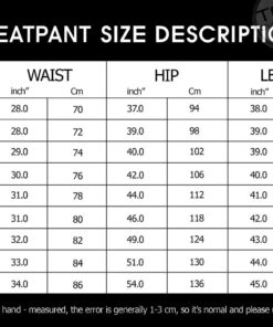 Sweatpants sizechart fix
