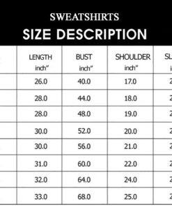 Sweatshirt sizechart 2022