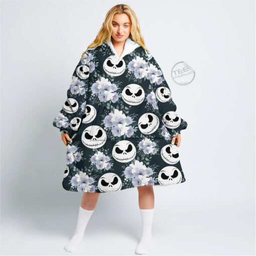 flowers jack skellington faces oversize fleece hoodie blanket