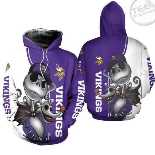 minnesota vikings jack skellington and zero 3d hoodie